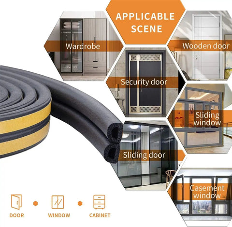 Tough As Nails Weather Stripping Door Seal Strip designed to snap tight against gaps for doors and windows in black.