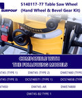 Replacement Table Saw Hand Wheel And Bevel Gear Kit For DeWalt Saws Like DW745 shown installed on table saw