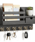 Wall Mounted Key And Mail Organizer With Six Hooks And A Storage Drawer Easy Install Entryway Decor Must Have For Keys Mail Wallet Glasses Cards And Small Items Neat Black Finish