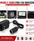 Rock Solid AC To DC 12 Volt Power Converter 24 Watt 2 Amp Adapter with cigarette lighter plug for car accessories.