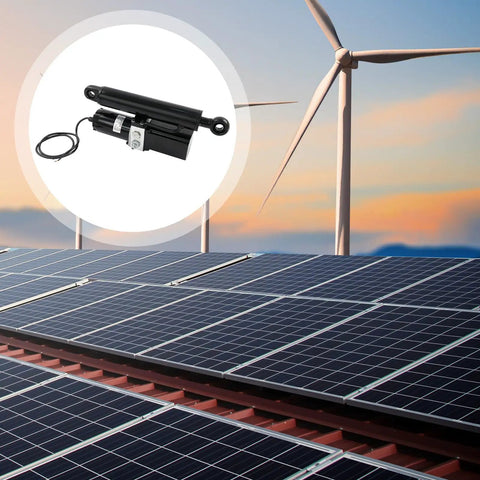 Heavy Duty 12V Linear Actuator Built Solid To Crush Heavy Loads Without Breaking A Sweat Featuring Fast Stroke Speed And Industrial Grade Steel For Any Rigged Up Project on solar panel rooftop with wind turbines.
