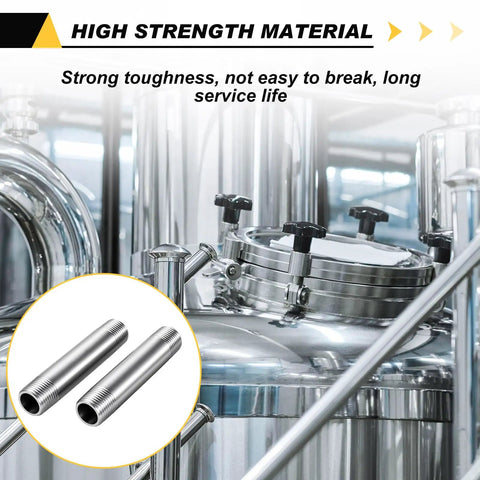 Image of Four Inch Long 304 Stainless Steel Pipe Nipples Half Inch NPT To Half Inch NPT Male Threaded Four Pack Heavy Duty Fittings.