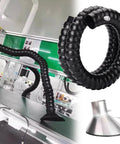 Pro Grade Flexible Fume Extractor for Assembly Line and Lab with articulated hose and stainless steel hood in use.