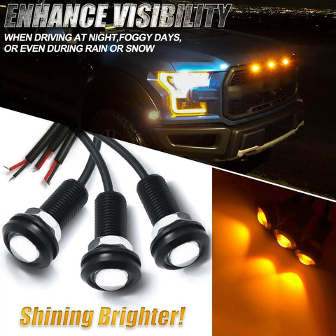 Dope Three Piece LED Front Grille Marker Lights With Projector Lens Assembly illuminating at night on a truck.