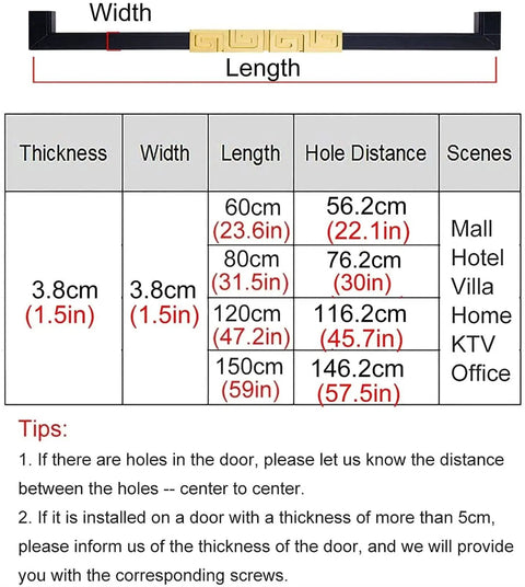 Dimensions and installation details for Rustic Aluminum Sliding Barn Door Handle Double Sided Pull 47 Inch Long Push Handle For Office Glass Doors White Finish 120cm Durable Easy Install Hardware Included Heavy Duty Construction For Indoor And Outdoor Use.