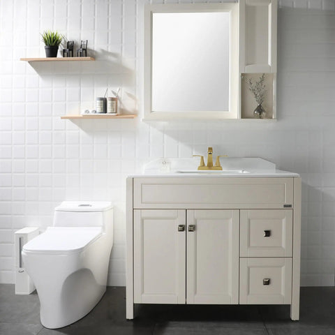 Bathroom showcasing Brushed Gold Two-Handle Bathroom Faucet With Metal Pop-Up Drain And Supply Lines, 4-Inch Centerset, 3-Hole Install