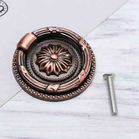 5 Pack Round Vintage Cabinet Drawer Pull Handles With Red Bronze Finish Dope Vintage Look 47mm Diameter Single Hole Metal Knob Rings Decorative Kitchen Wardrobe Dresser Hardware Multi Purpose Cabinet Pulls For Furniture