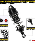 ARRMA Vendetta 3S Infraction 70mm MEGA Front And Rear Shocks Upgrade Kit details showing adjustable oil-filled aluminum shocks.