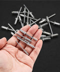 230 Piece Pop Rivets Set Nine SAE Aluminum Blind Rivets With Beefy Case For Auto Metalwork HVAC And DIY Projects Quick Install Vibration Resistant Versatile Rivet Kit aluminum blind rivets in hand