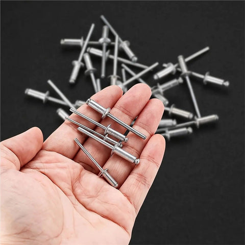 230 Piece Pop Rivets Set Nine SAE Aluminum Blind Rivets With Beefy Case For Auto Metalwork HVAC And DIY Projects Quick Install Vibration Resistant Versatile Rivet Kit aluminum blind rivets in hand