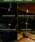 Collage showing 4 Inch Clear Zip Ties 18 Lb Tensile Strength UV Resistant Self Locking Nylon Cable Ties 100 Pack uses