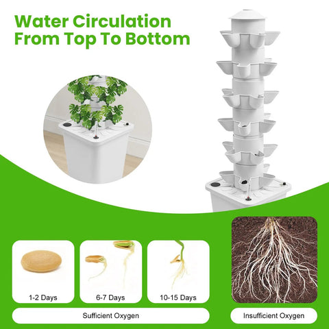 Space Saving 6 Tier Hydroponic Grow Tower Kit With 30 Planting Sites And Water Pump Self Watering Vertical Garden