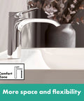 Vivenis Modern 1-Handle 1-Hole 12-Inch Tall Bathroom Sink Faucet In Chrome By Hansgrohe With Air-Infused Water For Soft, Full Jet And Reduced Splash, Elegant Centerpiece For Contemporary Bathrooms