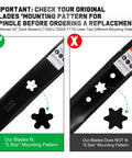 Comparison of 5-star and 6-star mounting patterns for mulching blades, suitable for Mulching Blades For Craftsman 42 Inch Riding Lawn Mower LT1000 LT2000 5 Point Star Mounting Pattern Replacement 422719 134149 Fits 42 Deck Tractor For Easy Install And Long Lasting Sharp Performance.