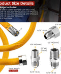 Diagram of 72 Inch Flexible Stainless Steel Gas Line Kit For Dryer Stove And Range, detailing components and fittings.