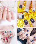 Collage of nail art designs created using 22 Piece Nail Art Tools Set With Gold Edge Resin Palette And 2 Way Acrylic Silicone Engraving Pen