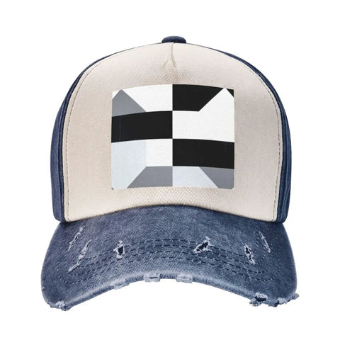Unisex Adjustable Cotton Baseball Cap With Classic Black And White Piano Grid Pattern Breathable Comfort Fit Sun Hat perspective view.