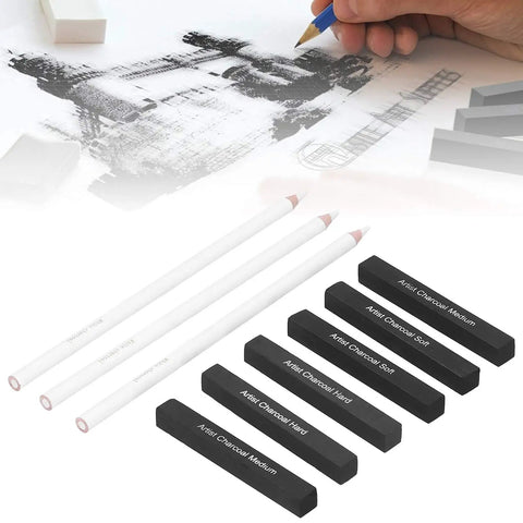 White Charcoal Pencils Sketching Set For Beginners And Pros, Professional Drawing Pencils With Wooden Handles