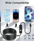 Pro-Grade Dual-Lens Endoscope With Light, 16.4ft Borescope Kit With 8 Adjustable LEDs compatible with iOS and Android devices.