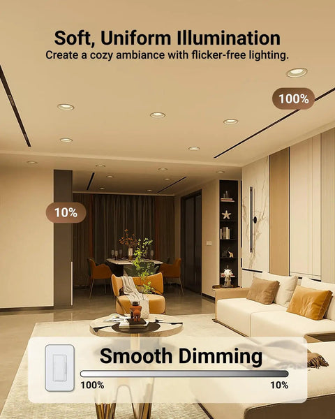 Living room with soft illumination from 12 Pack BR30 LED Flood Light Bulbs For Recessed Can Lighting, Dimmable E26, 850 Lumen, 11W