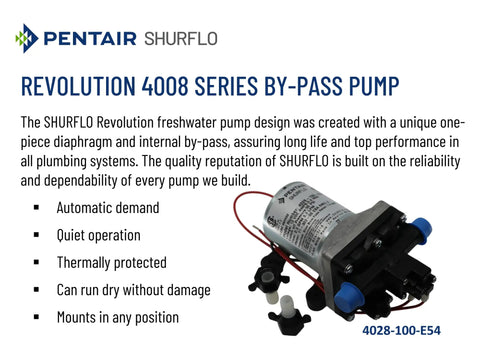 SHURflo Revolution 4008 Series By-Pass Pump with one-piece diaphragm design for RV and marine use.