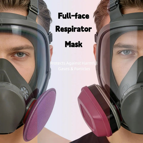 Full Face Reusable Respirator Mask Set Pro Grade With Wide Angle Anti Fog Lenses for Painting Welding Sanding