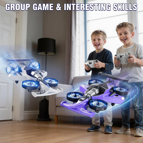 Kids playing with Totally 2 In 1 Remote Control RC Plane And Car That Lets You Ride And Fly Foam Indoor Outdoor Racer