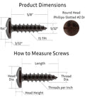 Number 8 X 5/8 Inch Real Deal Heavy Duty Wood Screws Antique Copper Finish Phillips Slotted Truss Head Fasteners dimensions diagram.