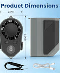 Beast Mode Portable Waist And Neck Fan With 14000 RPM Airflow, dimensions show 2.95in height and 2.17in width, includes USB cable and lanyard.