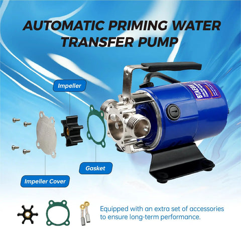 Go To Water Transfer Pump 115V One Tenth HP 330 GPH Portable Electric All Purpose Utility Pump with parts labeled