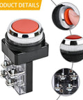 DPST 30mm Momentary Mushroom Head Push Button Switch for Industrial Control 1NO 1NC AC 250V 6A Heavy Duty Smooth Action
