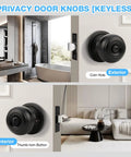 Six Pack Matte Black Interior Door Knobs For Bedroom And Bathroom Privacy Round Ball Design Flat Black Doorknobs With Keyless Install