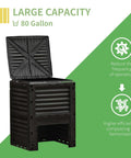 80 Gallon Garden Compost Tumbler Bin With Dual Side Loading Yellow Unit 23.75 By 23.75 By 32 Inch Size 48 Vent Airflow PP Plastic Construction No Hassle Snap Assembly For Easy Setup