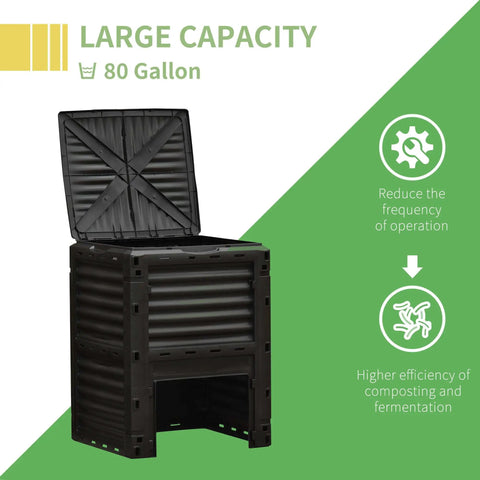 80 Gallon Garden Compost Tumbler Bin With Dual Side Loading Yellow Unit 23.75 By 23.75 By 32 Inch Size 48 Vent Airflow PP Plastic Construction No Hassle Snap Assembly For Easy Setup