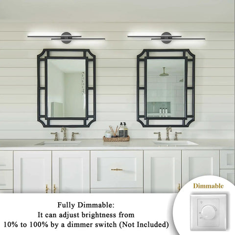 Dimmable Modern LED Vanity Light Fixture For Bathroom Wall Mount, 31.5 Inch Mirror Vanity Lighting Fixture, Black Finish, Adjustable Brightness From 10 To 100 Percent, Ideal For Bathroom, Bedroom, Makeup, And Living Room