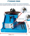 Rock Solid Rotary Welding Positioner With Adjustable Speed And 180 Mm Turntable, showing product dimensions and controls.