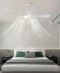 Ceiling Fan with Light and Handheld Controller 6 Speeds Modern Indoor for in white, featuring 5 blades and green accents in a bedroom setting.
