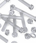 Kickass Clear Acrylic Hex Bolt Fastener Kit Paired With Nuts And Washers M8 X 60mm Knockout Transparent Hardware Pack detailing clear acrylic bolts and nuts.