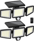 Outdoor Solar Flood Lights 210 LED 2500LM Three Head Motion Sensor With Remote Control IP65 Waterproof Wall Light 