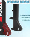 Close-up of 20 Inch Fat Tire Front Suspension Fork with upgraded dropouts for snow and beach mountain bikes