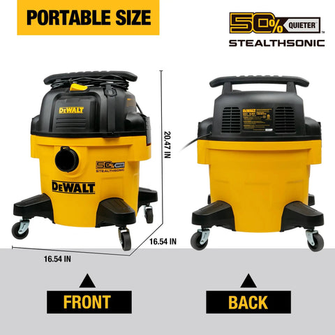 Ultra Quiet 6 Gallon Wet Dry Shop Vacuum With Stealthsonic Noise Reduction, 5 Peak HP Boss Level Suction, front and back view