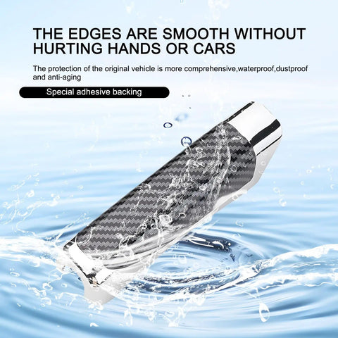 Dope Carbon Fiber Look Handbrake Cover For Cars With Self Adhesive Grip Wear Resistant ABS Anti Scratch Protection Universal Black Parking Brake Handle Sleeve 5.1 By 1.29 By 0.98 Inches shown in water highlighting water resistance.