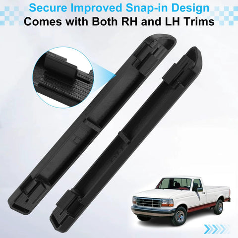 Pair of black dash panel bezel inserts, left and right, for 1992-1997 Ford F-Series trucks.