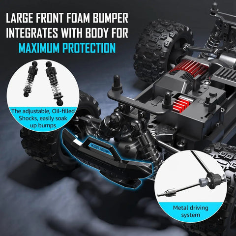 2 In 1 RC Cyber Monster Truck And Drift Car For Adults 1 18 Scale 4WD with foam bumper and metal driving system close-up