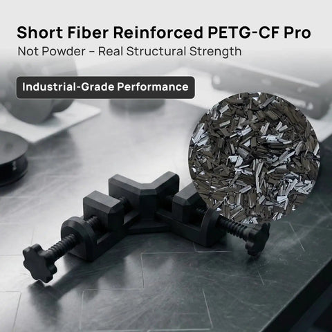 Short fiber reinforced PETG CF Pro material close-up for industrial-grade strength applications.