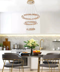 Dope Crystal Ring LED Pendant Light with adjustable stainless steel ceiling fixture in modern kitchen setting, large 75W