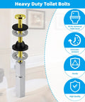 Universal Toilet Seat Bolts Kit, 2 Pack, Heavy Duty Solid Brass With Extra Long Stainless Downlock Nuts and Rubber Washers