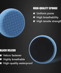 Drill Polishing Pads Kit Pro Grade With 20 Pcs 3 Inch Foam Buffing Pads, blue sponge pad with black Velcro backing shown.