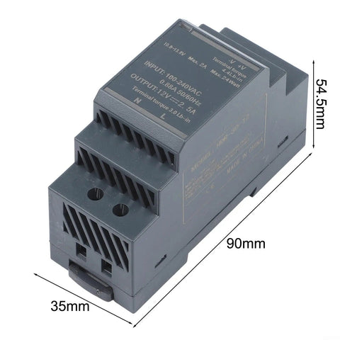 Rail Mounted Switching Power Supply Delivering Knockout DC Stability With A Beefy Smart IC Chip And Copper Transformer, compact size 90x35x54.5mm.