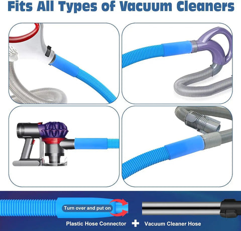 All In One Dryer Vent Cleaning Kit With Flexible Lint Vacuum Attachment for Most Vacuums, blue hose connections